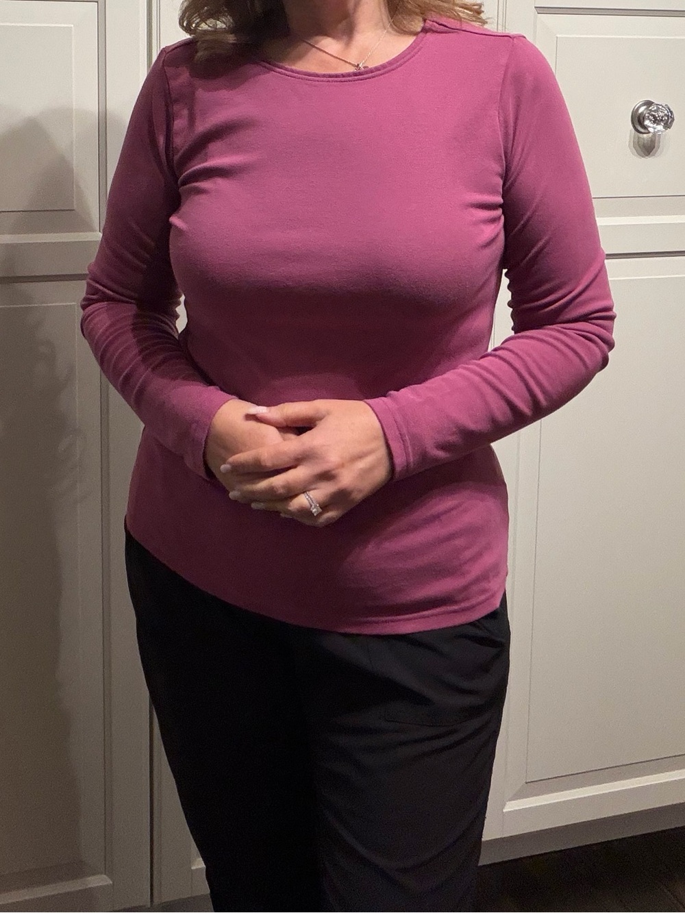 Ellen Tracy Long-Sleeve Crewneck Top in Dusty Rose